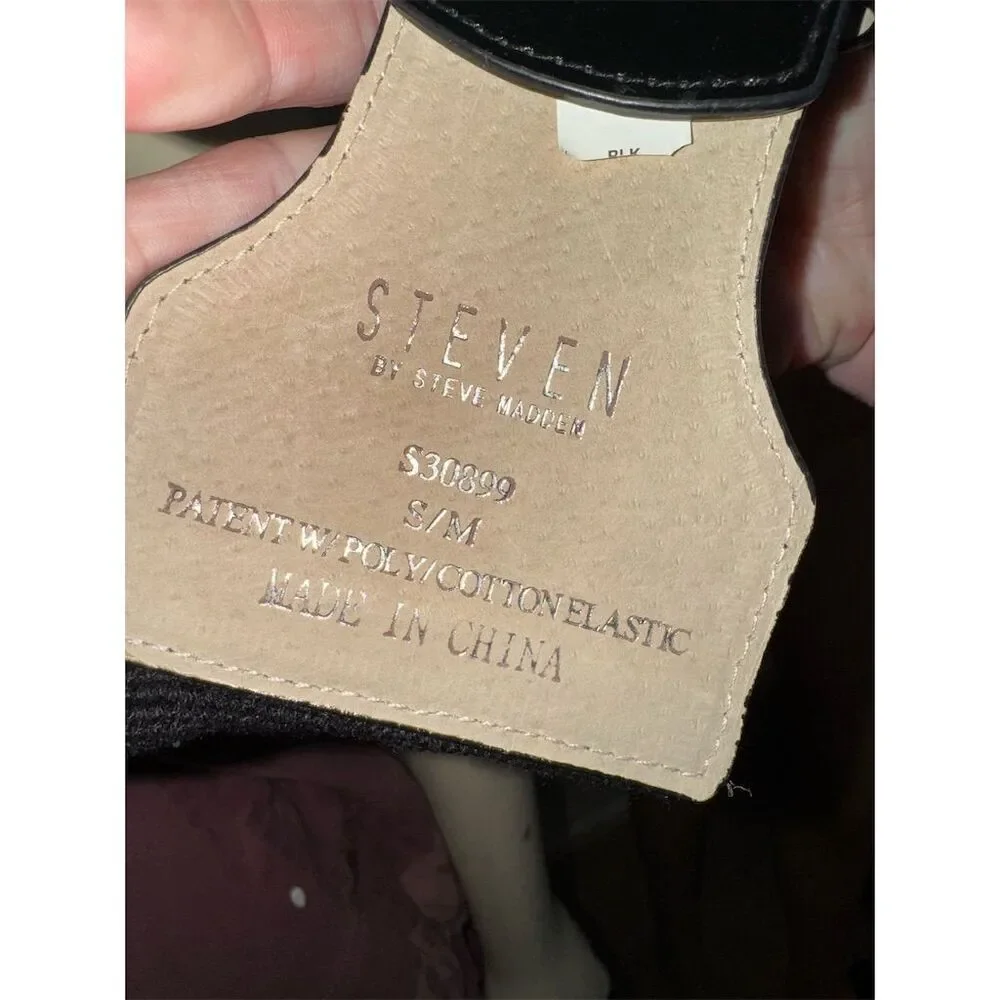Steven by Steve Madden Women's Black Wide Waist Belt S/M patent leather